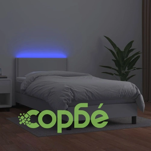 Боксспринг легло с матрак и LED бяло 80x200 см изкуствена кожа ➤ топ цена ➤ sorbe.bg