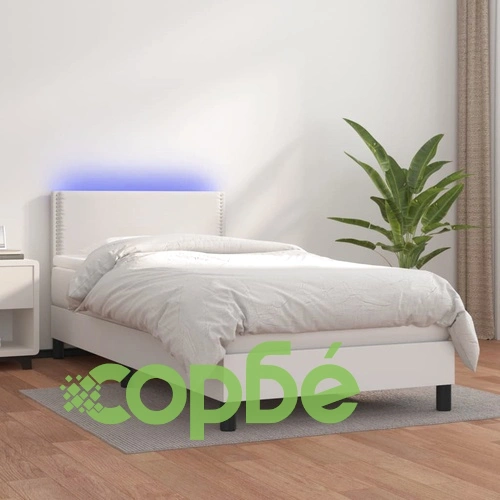 Боксспринг легло с матрак и LED бяло 80x200 см изкуствена кожа ➤ топ цена ➤ sorbe.bg