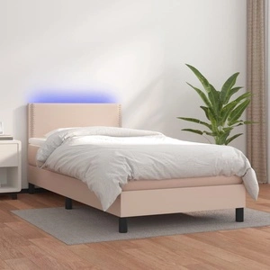 Боксспринг легло с матрак LED капучино 90x200см изкуствена кожа