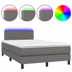 Боксспринг легло с матрак и LED сиво 120x200 см изкуствена кожа