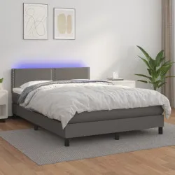 Боксспринг легло с матрак и LED сиво 140x190 см изкуствена кожа