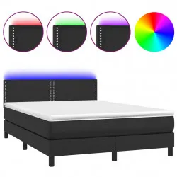 Боксспринг легло с матрак и LED черно 140x200см изкуствена кожа