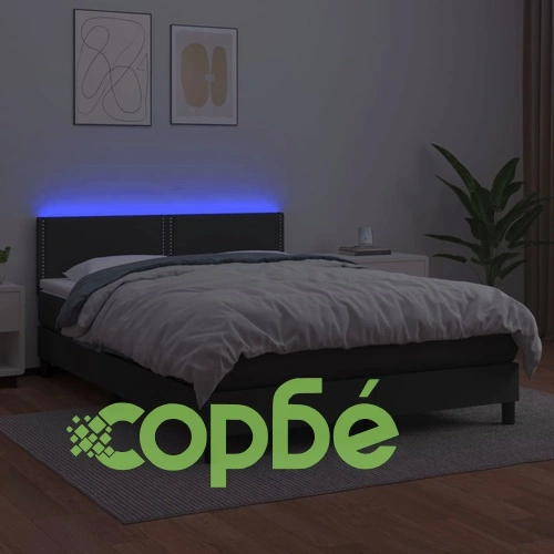 Боксспринг легло с матрак и LED черно 140x200см изкуствена кожа ➤ топ цена ➤ sorbe.bg