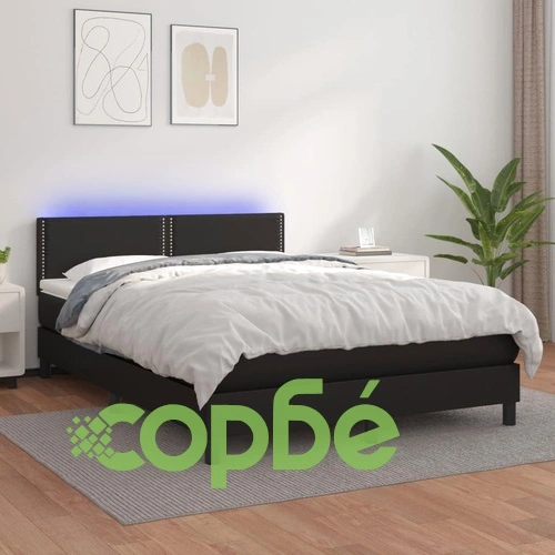 Боксспринг легло с матрак и LED черно 140x200см изкуствена кожа ➤ топ цена ➤ sorbe.bg