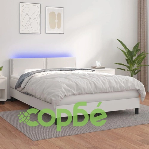 Боксспринг легло с матрак и LED бяло 140x200 см изкуствена кожа ➤ топ цена ➤ sorbe.bg
