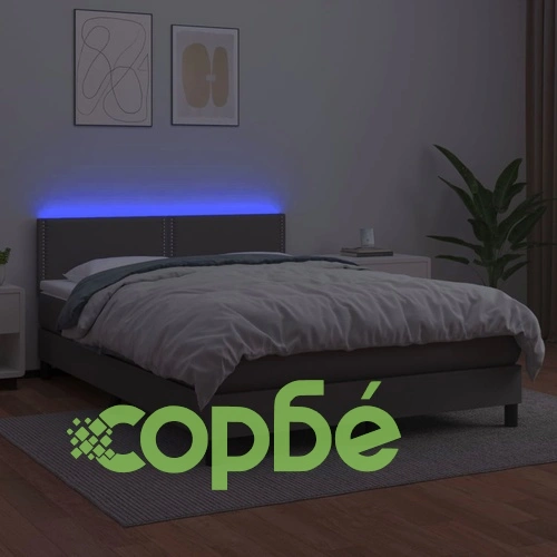 Боксспринг легло с матрак и LED сиво 140x200 см изкуствена кожа ➤ топ цена ➤ sorbe.bg