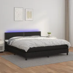 Боксспринг легло с матрак и LED черно 160x200см изкуствена кожа