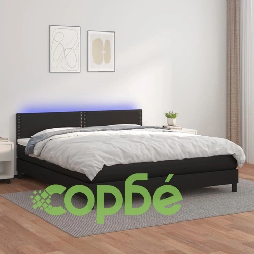 Боксспринг легло с матрак и LED черно 160x200см изкуствена кожа ➤ топ цена ➤ sorbe.bg