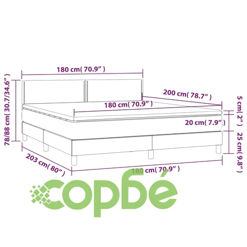 Боксспринг легло с матрак и LED черно 180x200см изкуствена кожа ➤ топ цена ➤ sorbe.bg