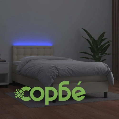 Боксспринг легло с матрак LED кремаво 80x200 см изкуствена кожа ➤ топ цена ➤ sorbe.bg