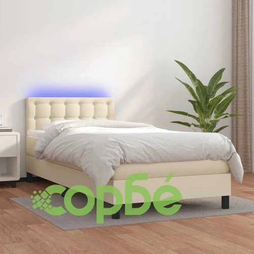 Боксспринг легло с матрак LED кремаво 80x200 см изкуствена кожа ➤ топ цена ➤ sorbe.bg