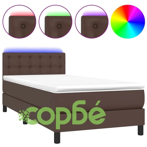 Боксспринг легло с матрак LED кафяво 80x200 см изкуствена кожа ➤ топ цена ➤ sorbe.bg