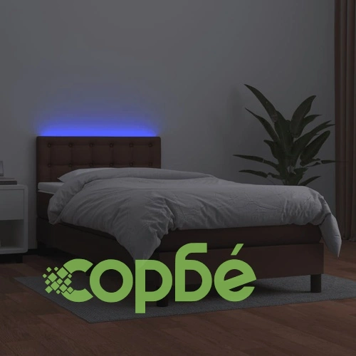 Боксспринг легло с матрак LED кафяво 80x200 см изкуствена кожа ➤ топ цена ➤ sorbe.bg