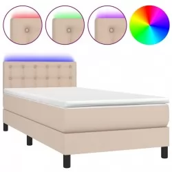 Боксспринг легло с матрак LED капучино 80x200см изкуствена кожа