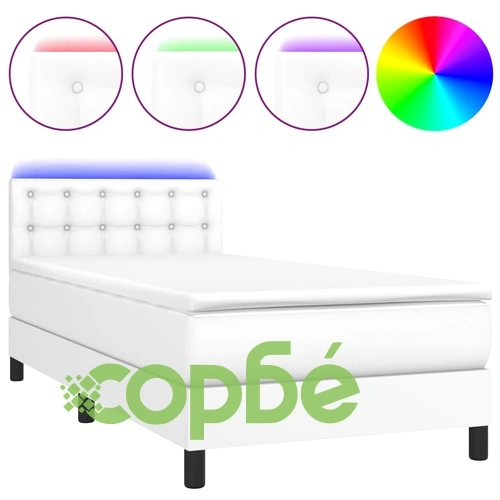 Боксспринг легло с матрак и LED бяло 90x200 см изкуствена кожа ➤ топ цена ➤ sorbe.bg