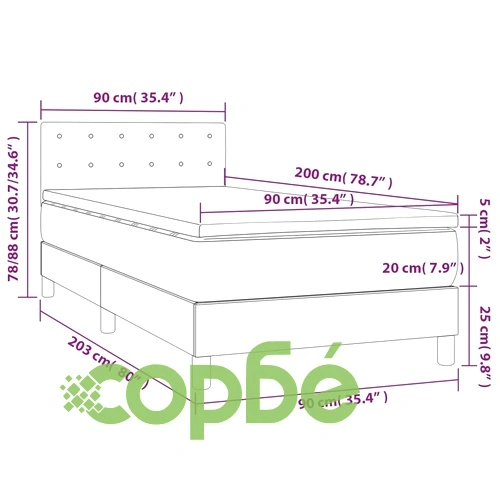 Боксспринг легло с матрак LED капучино 90x200см изкуствена кожа ➤ топ цена ➤ sorbe.bg