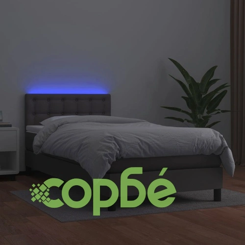 Боксспринг легло с матрак и LED сиво 100x200 см изкуствена кожа ➤ топ цена ➤ sorbe.bg