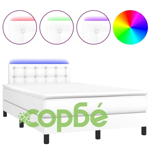 Боксспринг легло с матрак и LED бяло 120x200 см изкуствена кожа ➤ топ цена ➤ sorbe.bg