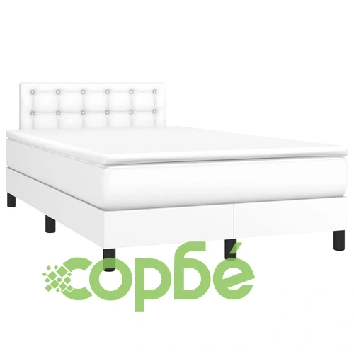 Боксспринг легло с матрак и LED бяло 120x200 см изкуствена кожа ➤ топ цена ➤ sorbe.bg