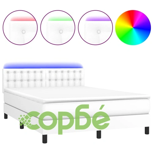 Боксспринг легло с матрак и LED бяло 140x200 см изкуствена кожа ➤ топ цена ➤ sorbe.bg