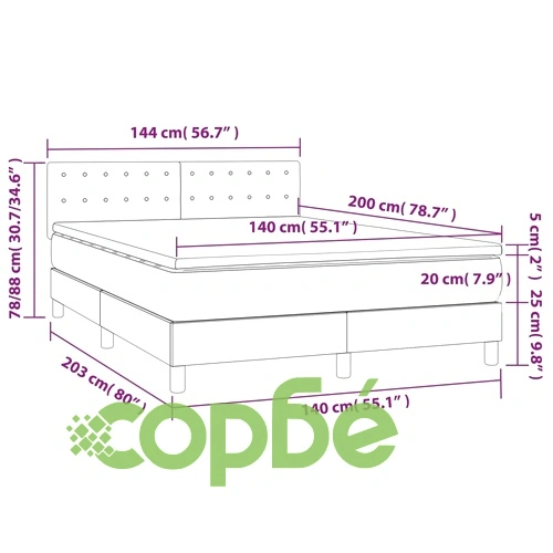 Боксспринг легло с матрак и LED сиво 140x200 см изкуствена кожа ➤ топ цена ➤ sorbe.bg