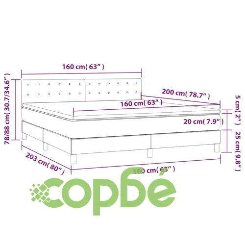Боксспринг легло с матрак и LED бяло 160x200 см изкуствена кожа ➤ топ цена ➤ sorbe.bg