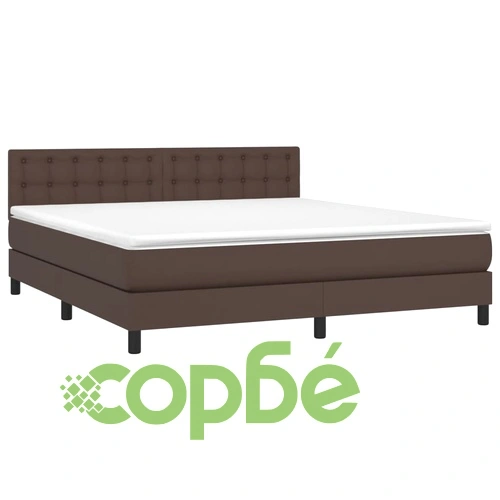 Боксспринг легло с матрак LED кафяво 160x200 см изкуствена кожа ➤ топ цена ➤ sorbe.bg