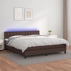 Боксспринг легло с матрак LED кафяво 180x200 см изкуствена кожа