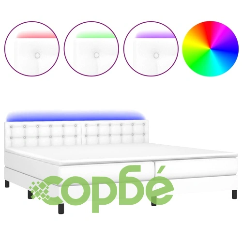 Боксспринг легло с матрак и LED бяло 200x200 см изкуствена кожа ➤ топ цена ➤ sorbe.bg