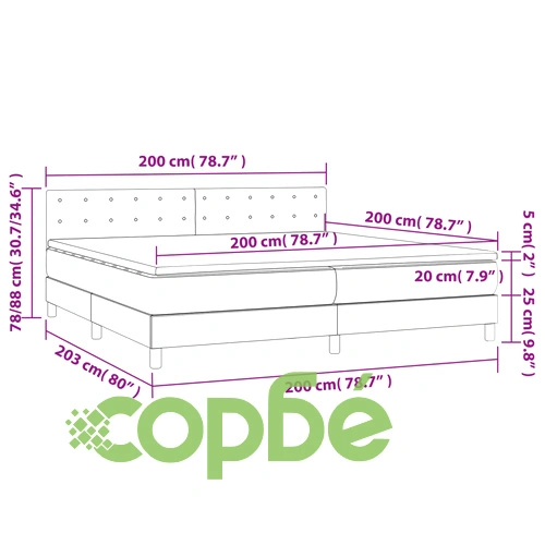Боксспринг легло с матрак LED кремаво 200x200см изкуствена кожа ➤ топ цена ➤ sorbe.bg