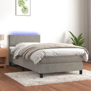 Боксспринг легло с матрак и LED, светлосиво, 80x200 см, кадифе