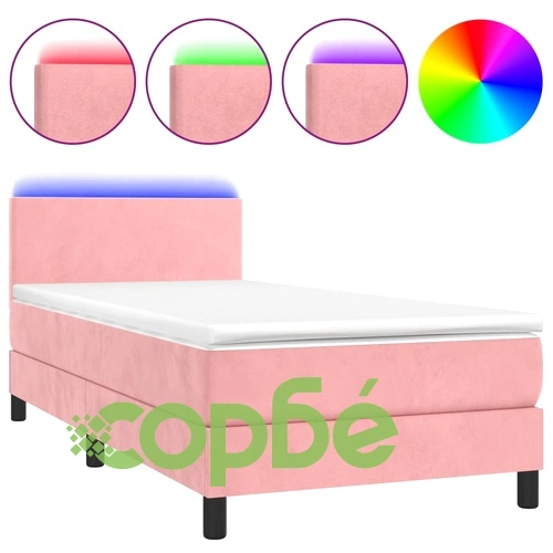 Боксспринг легло с матрак и LED, розово, 80x200 см, кадифе ➤ топ цена ➤ sorbe.bg