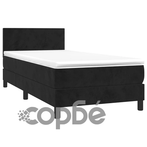 Боксспринг легло с матрак и LED, черно, 90x190 см, кадифе ➤ топ цена ➤ sorbe.bg