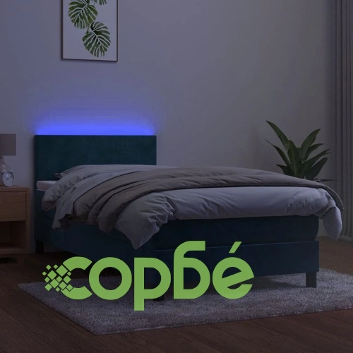 Боксспринг легло с матрак и LED, тъмносиньо, 90x190 см, кадифе ➤ топ цена ➤ sorbe.bg