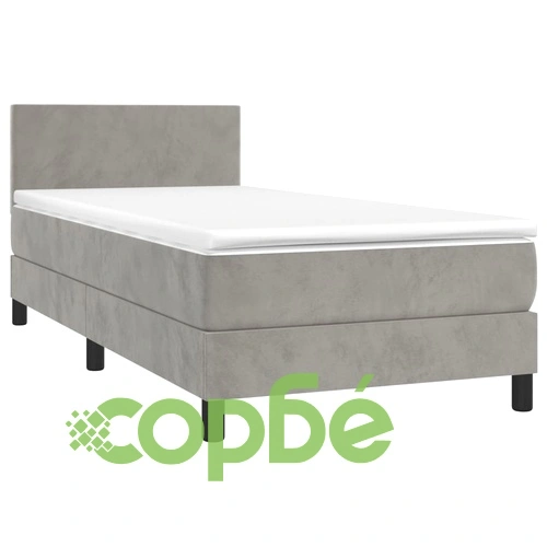 Боксспринг легло с матрак и LED, светлосиво, 100x200 см, кадифе ➤ топ цена ➤ sorbe.bg