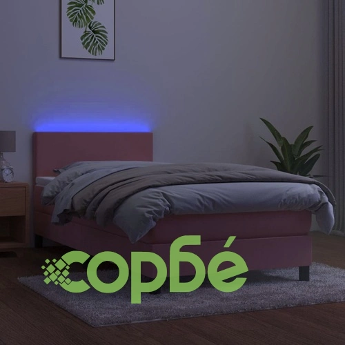 Боксспринг легло с матрак и LED, розово, 100x200 см, кадифе ➤ топ цена ➤ sorbe.bg