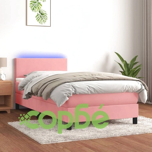 Боксспринг легло с матрак и LED, розово, 100x200 см, кадифе ➤ топ цена ➤ sorbe.bg