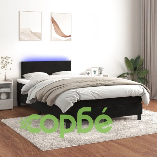 Боксспринг легло с матрак и LED, черно, 120x200 см, кадифе ➤ топ цена ➤ sorbe.bg