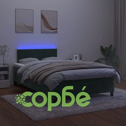 Боксспринг легло с матрак и LED, тъмнозелено, 120x200см, кадифе ➤ топ цена ➤ sorbe.bg