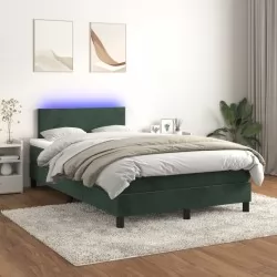Боксспринг легло с матрак и LED, тъмнозелено, 120x200см, кадифе