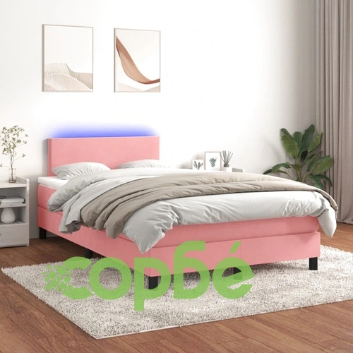 Боксспринг легло с матрак и LED, розово, 120x200 см, кадифе ➤ топ цена ➤ sorbe.bg