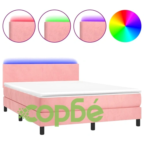 Боксспринг легло с матрак и LED, розово, 140x200 см, кадифе ➤ топ цена ➤ sorbe.bg