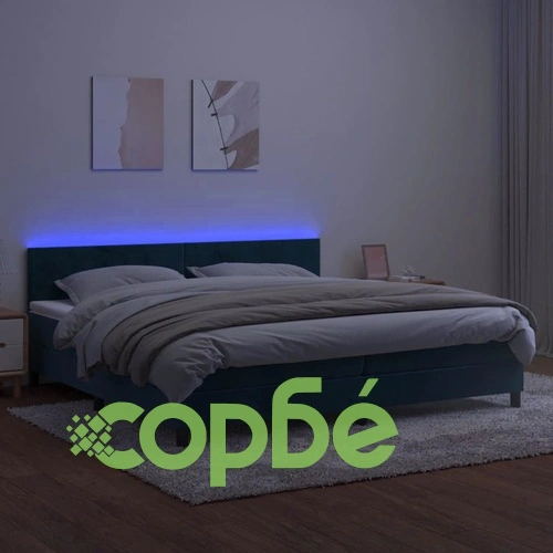 Боксспринг легло с матрак и LED, тъмносиньо, 200x200 см, кадифе ➤ топ цена ➤ sorbe.bg