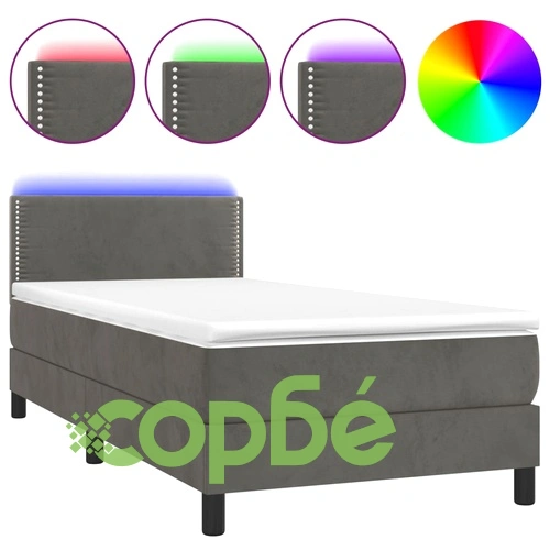 Боксспринг легло с матрак и LED, тъмносиво, 90x190 см, кадифе ➤ топ цена ➤ sorbe.bg