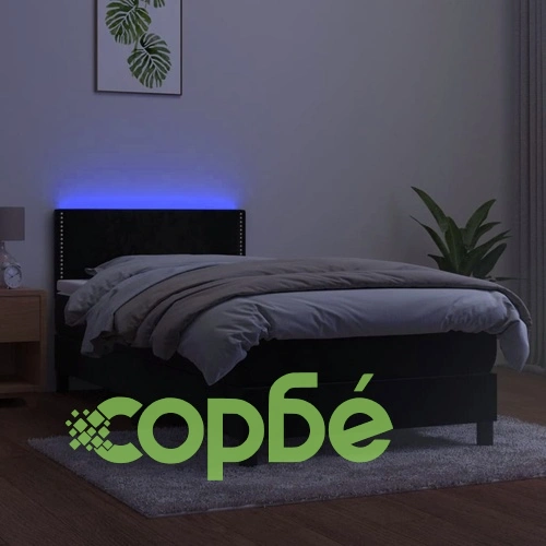 Боксспринг легло с матрак и LED, черно, 90x190 см, кадифе ➤ топ цена ➤ sorbe.bg
