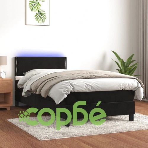 Боксспринг легло с матрак и LED, черно, 90x190 см, кадифе ➤ топ цена ➤ sorbe.bg