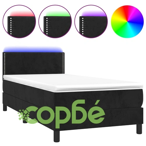 Боксспринг легло с матрак и LED, черно, 90x200 см, кадифе ➤ топ цена ➤ sorbe.bg
