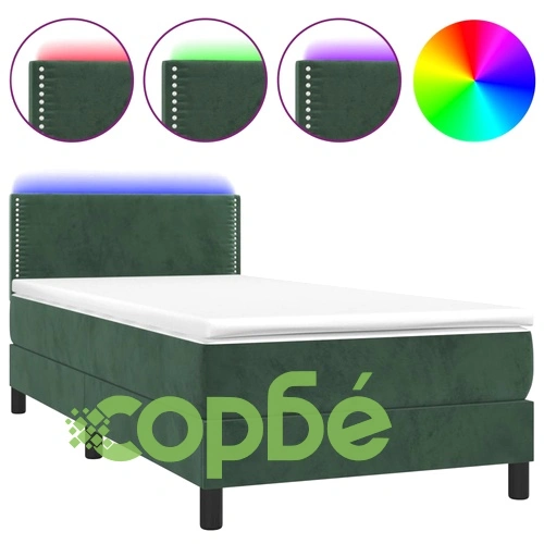 Боксспринг легло с матрак и LED, тъмнозелено, 90x200 см, кадифе ➤ топ цена ➤ sorbe.bg