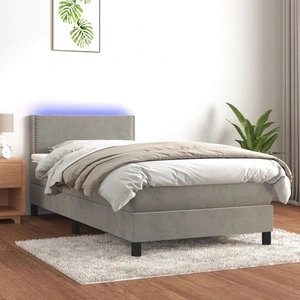 Боксспринг легло с матрак и LED, светлосиво, 100x200 см, кадифе