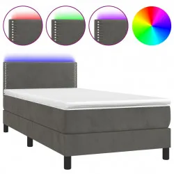 Боксспринг легло с матрак и LED, тъмносиво, 100x200 см, кадифе